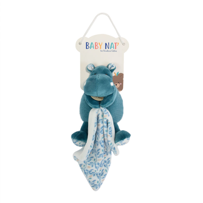  - bazile the hippo - plush with comforter blue 15 cm 